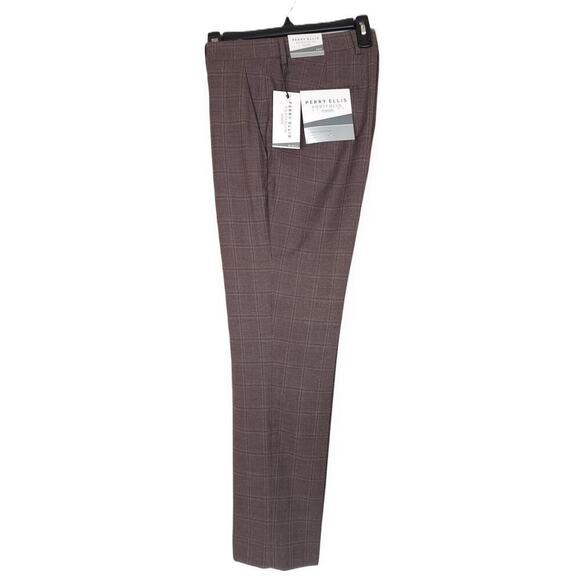 Perry Ellis Portfolio Men's Slim-Fit Stretch Dress Pants Brown Plaid 32x30 NWT - Picture 4 of 4